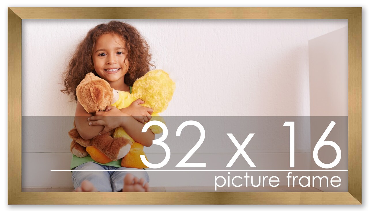 32x16 Solid Wood Picture Frame with UV-Resistant Acrylic & Acid-Free Backing, Available in 6 Finishes: Matte Black, Matte White, Metallic Bronze, Silver, Natural Wood Grain & Mahogany
